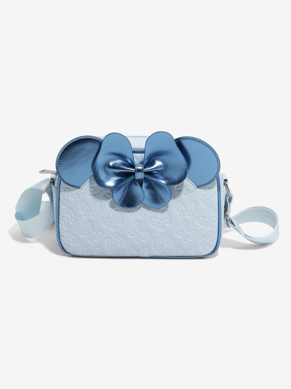NWT Loungefly Disney Light Blue Butterfly-Embossed Minnie Mouse Crossbody Bag